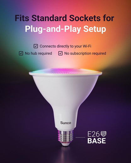 Sunco PAR38 Alexa Compatible Smart LED Bulbs, WiFi Color Changing Outdoor Flood Light, 13W, RGB Tunable White CCT, Dimmable, with Amazon Alexa & Google Assistant, No Hub Required 2 Pack