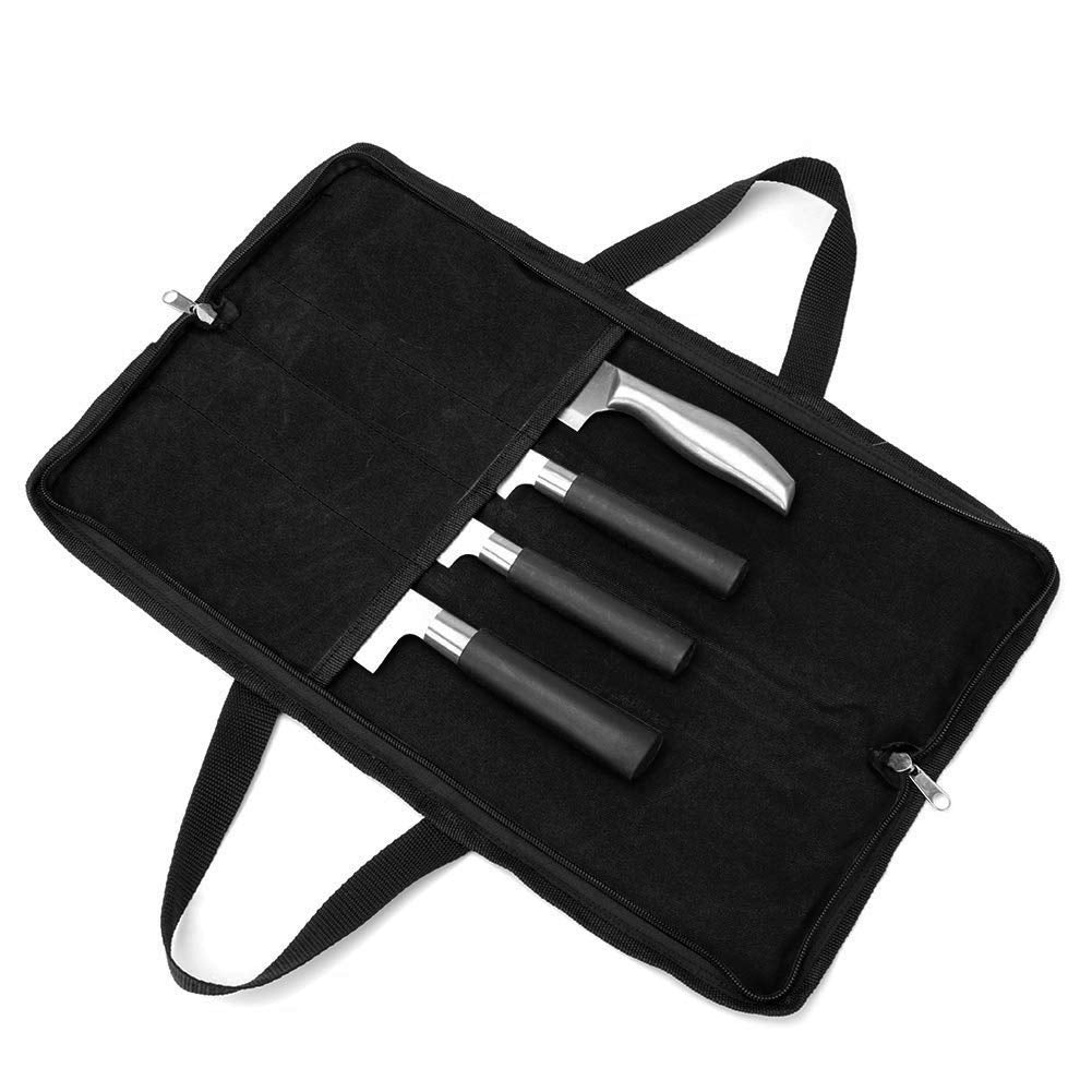 Knife Roll,Heavy Duty Knife Bag,Waxed Canvas knife Case with 4 Slots for Knives & Kitchen Tools,Chef Knife Bag with Handle.Portable Knife Roll Bag for Stroage Home Traveling Camping.Case Knives Pouch
