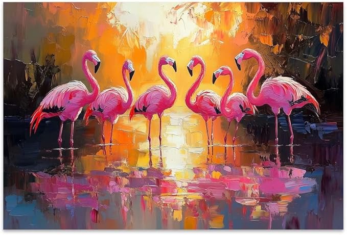 Yesad Flamingo Wall Art, Flamingo Canvas Wall Art Prints Tropical Pictures Poster Wall Décor for Living Room Bedroom Office Animal Lover Gift Home Decorations (Unframed,30”x20”, Flamingo)
