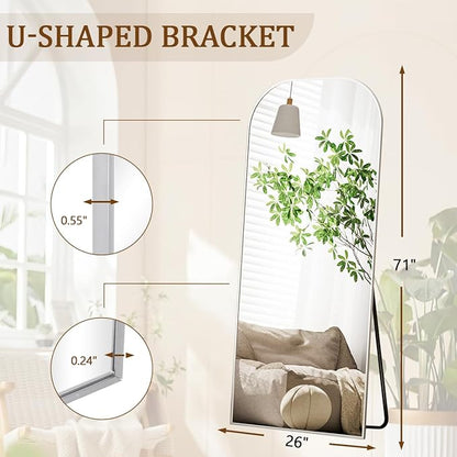 Koonmi Full Length Mirror, 71"x26" Mirror Full Length with Stand, Silver Domed Top Square-Edged Floor Mirror with Aluminum Alloy Frame for Bedroom Living Room