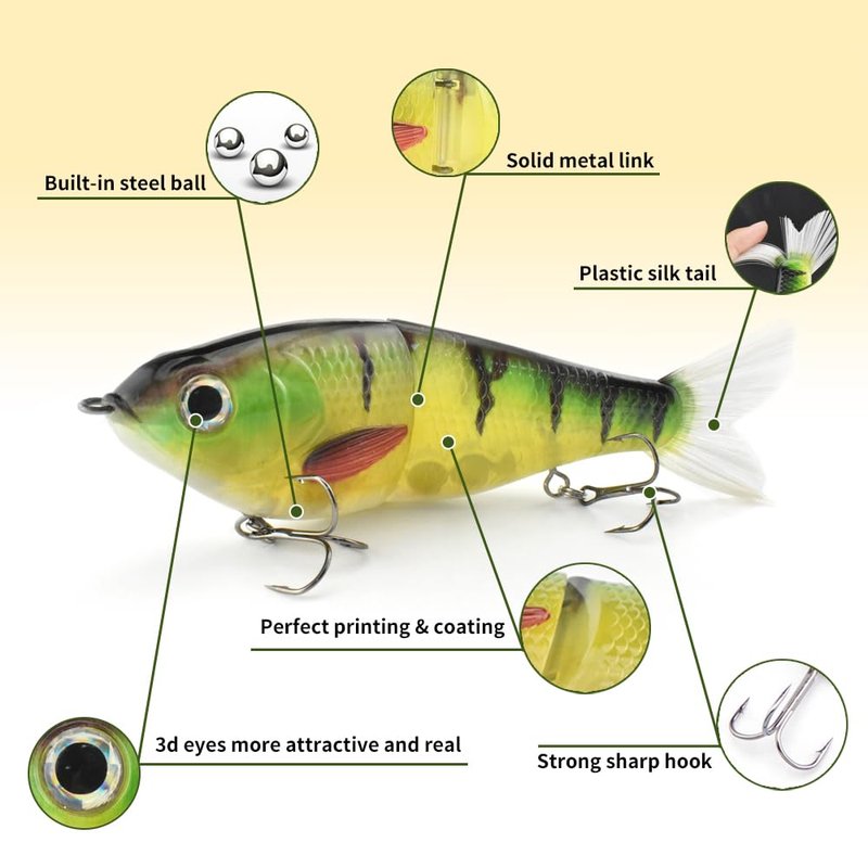ODS Lure Slow Sinking Glide Bait with Fur Tail Lifelike Fishing Tackle for Trout Shad Bass Musky (Color B)