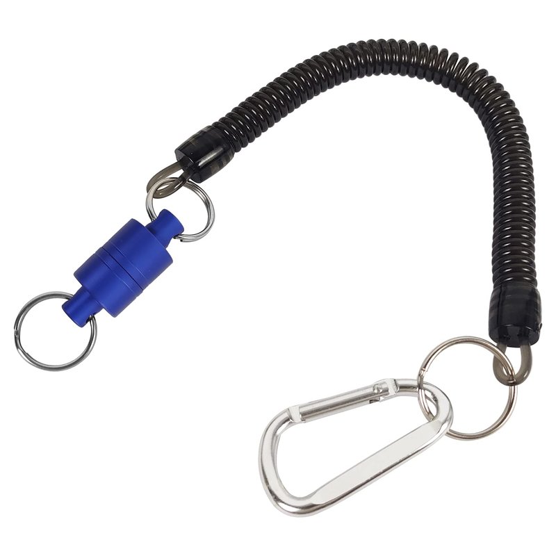 Aventik Magnetic Net Release Ultra-Strong Keychain Fly Fishing Net Retractor with Coiled Lanyard Carabiner Clip(Black)
