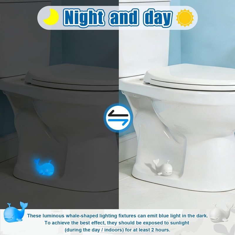 Junkin 2 Pcs Whale Toilet Bolt Covers Decorative Blue Whale Absorb Strong Light Glow in The Dark Toilet Screw Caps Luminous Pla Hide Rusty Bolts Bathroom Decor Accessories for Bolts Bathroom Decor