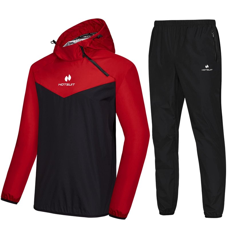 HOTSUIT Sauna Suit for Men & Women Sweat Suit Sauna Jacket Pant Gym Workout 7 Colors, Red, XL