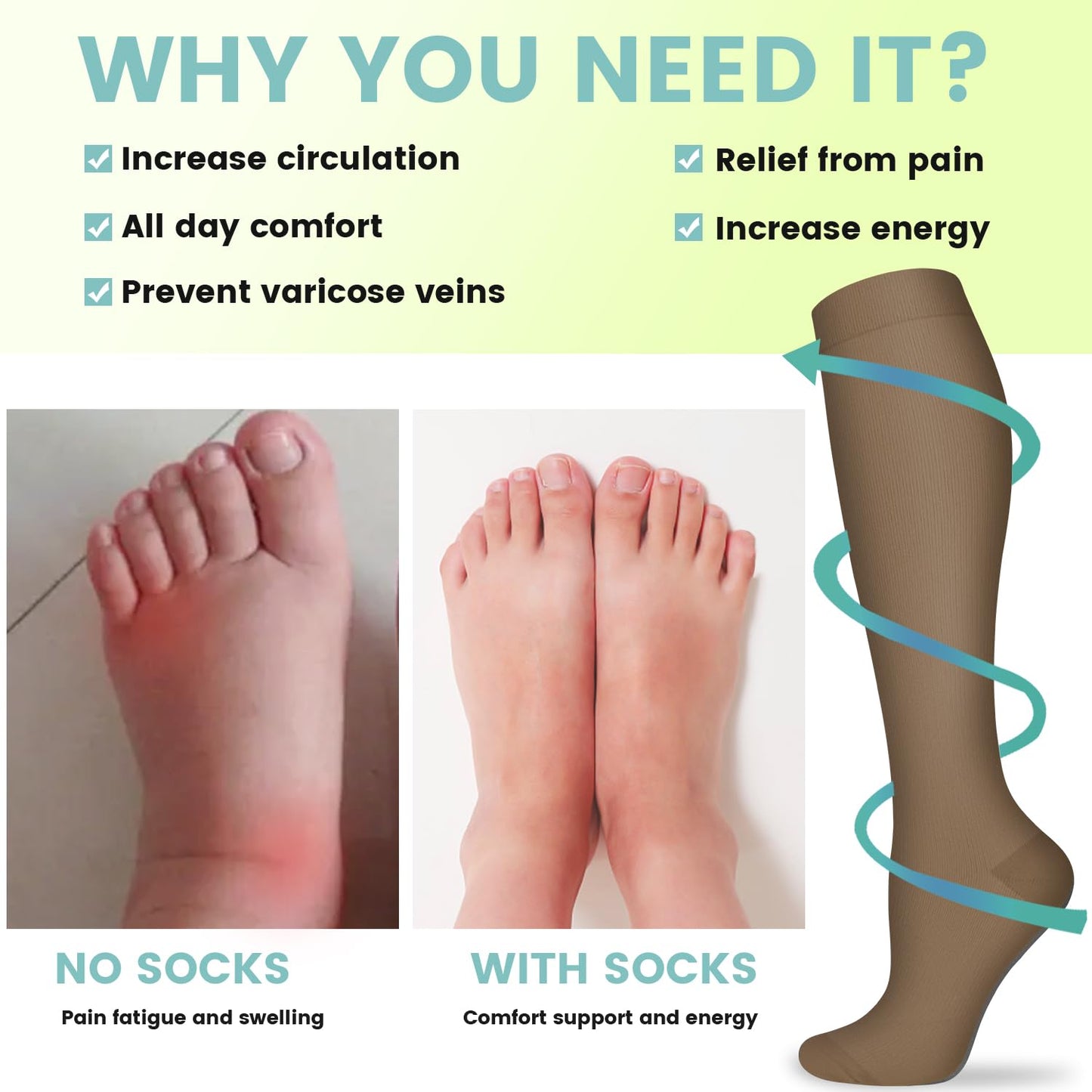 Copper Compression Socks 15-20 mmHg for Men & Women 8 Pairs – Circulation Support for Nurses,Travel,Running,Hiking,Soccer,Gifts,Pregnant,Flying,Knee High Compression Socks(L/XL)