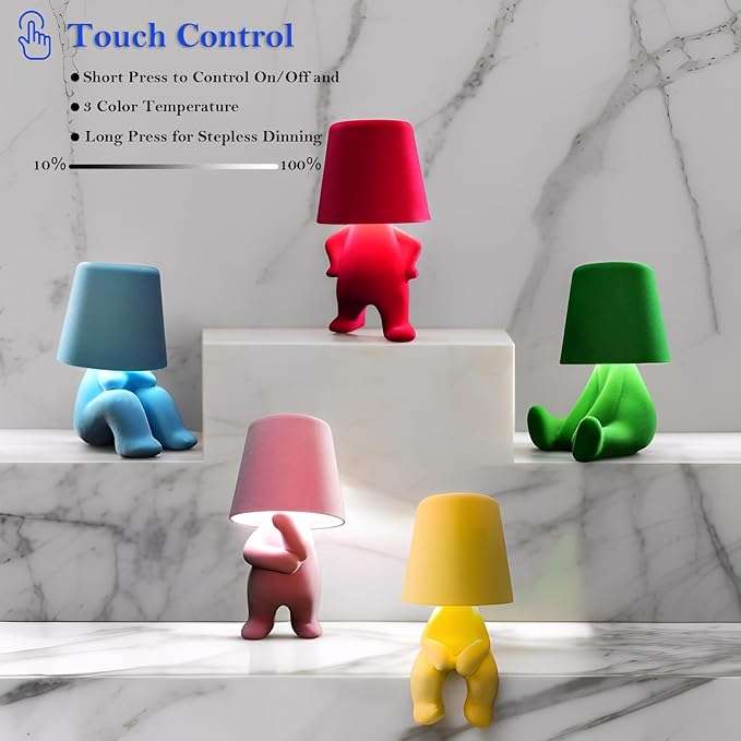 Modern Creative Design Table Lamp for Youth: Rechargeable Cute Light for Kids Child Teen -Bedside Lamps for Nightstand- Gift for Birthday Christmas Halloween Easter， 3-Color Dimmable.