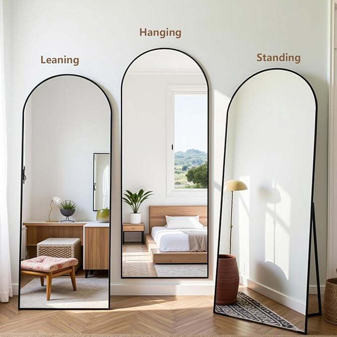 Arched Floor Mirror, 57 "x 20" Full Length Mirror Wall Mirrors Hanging or Leaning Arched-Top Full Body Mirrors with Stand for Bedroom, Dressing Room, Black
