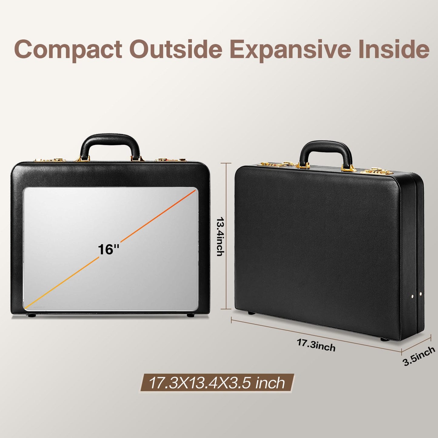 LOCKCURX Briefcases for Men, Anti-Theft Dual Lock Briefcase with 16 Inch Laptop Compartment, Waterproof Faux Leather, Brief Cases Men with Multi File Organizer, Perfect for Office, Travel (Black)