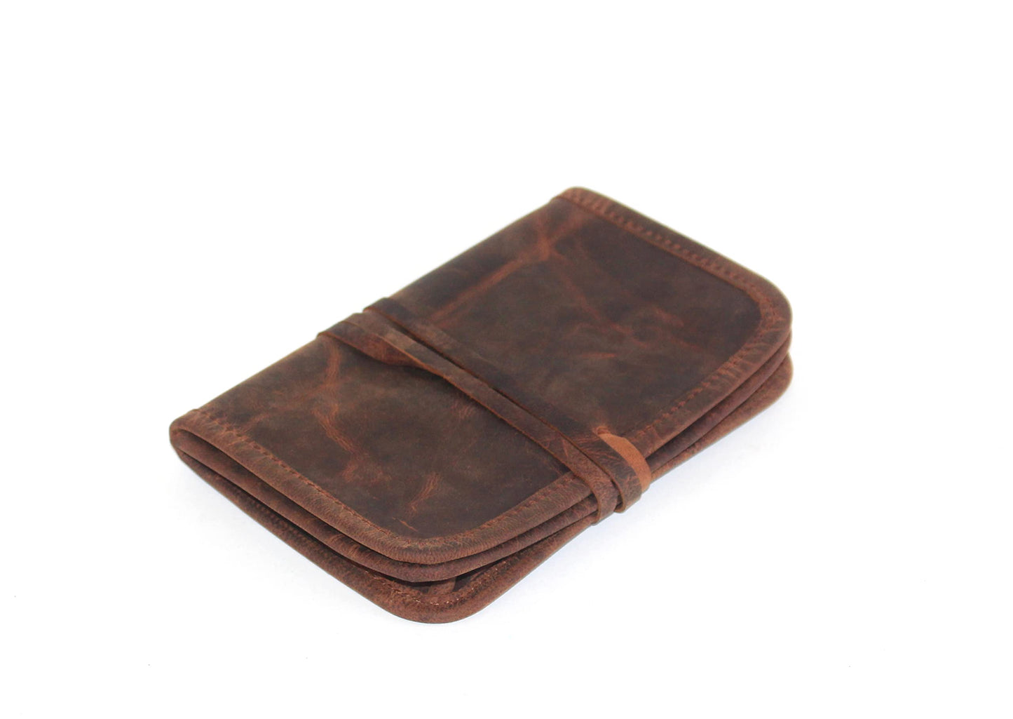 JYOS Leather Carry Case Wrap – Handmade Stationery, Make-Up, or Medicine Pouch with Strap Closure – Compact Fair Trade Accessory (7 x 4 x 1.5 in)
