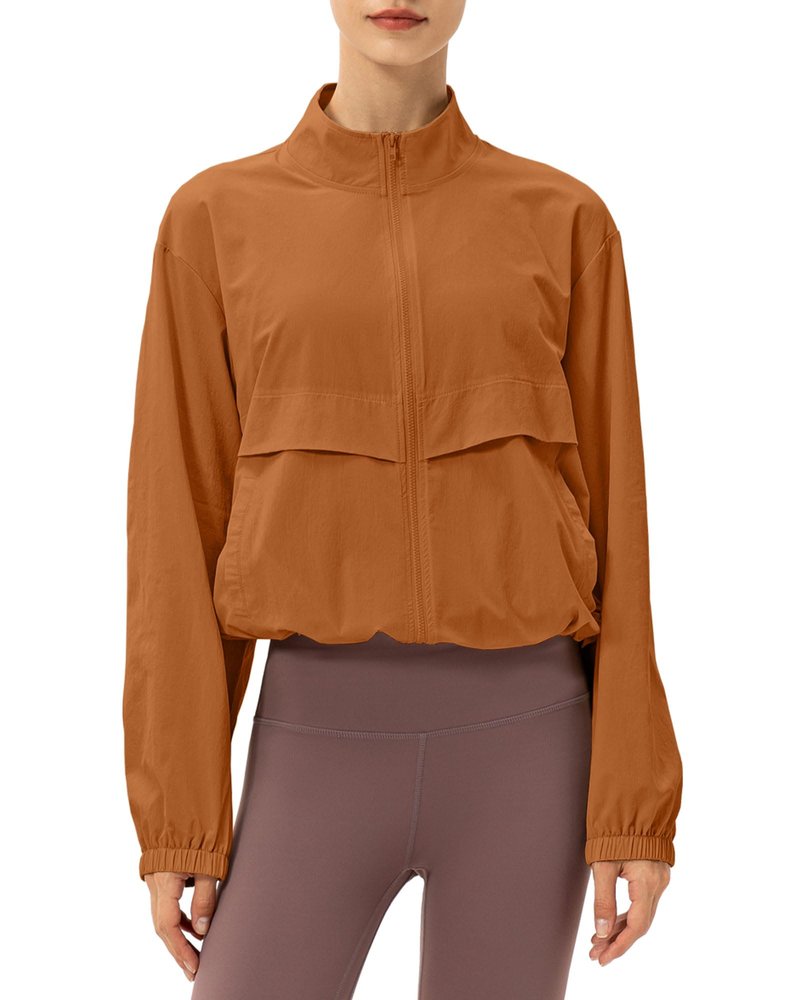 Locachy Women's Lightweight Zip Up Athletic Jacket Stand Collar Windproof Sun Protection Workout Outdoor Jacket Brown L
