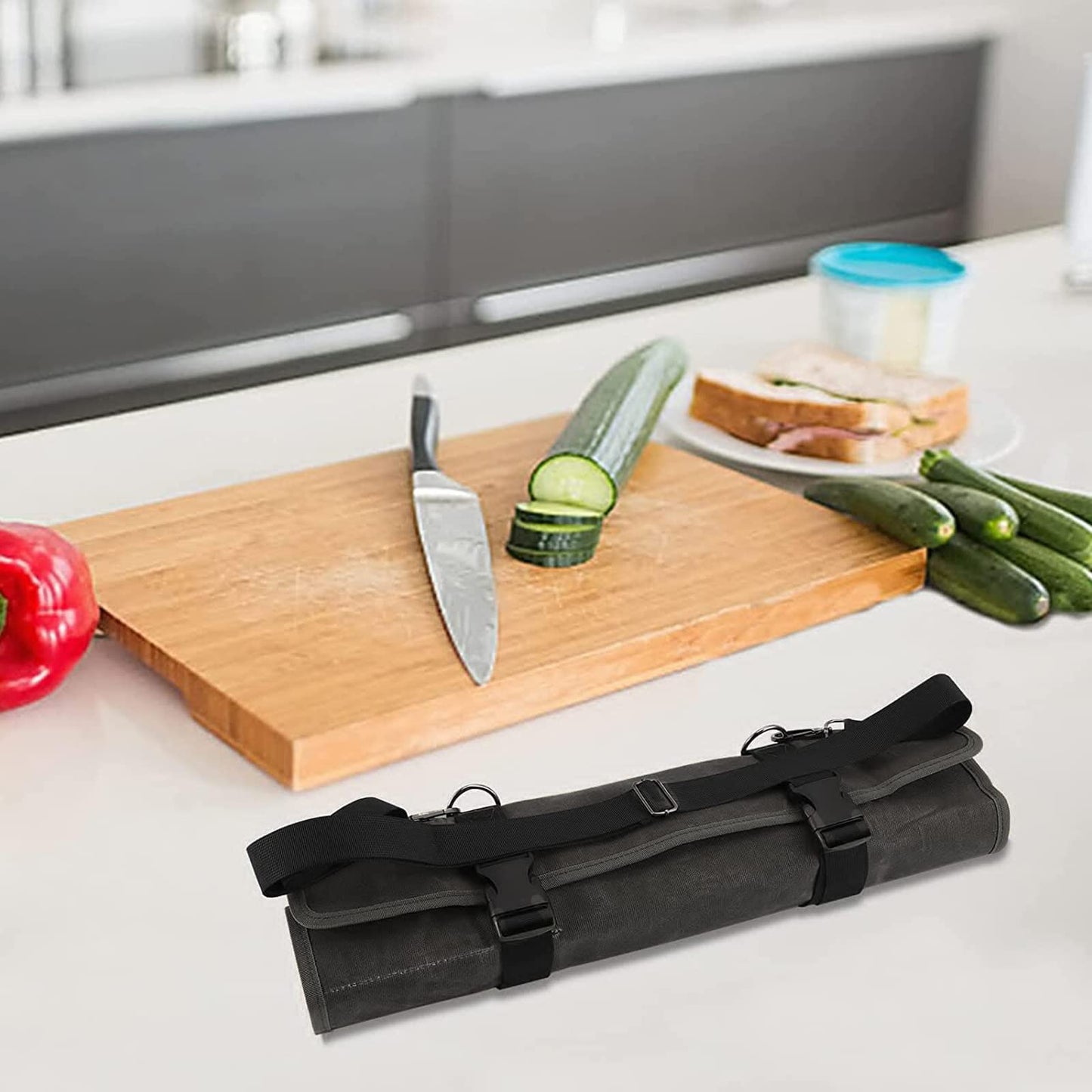HERSENT Chef’s Knife Roll Bag,Waxed Canvas Knife Cultery Carrier,Portable Chef Knife Cases,Knife Pouch Holders With 10 Slots Plus 1 Zipper Pockets Can Hold Home Kitchen Knife Tools Up To 18.8”