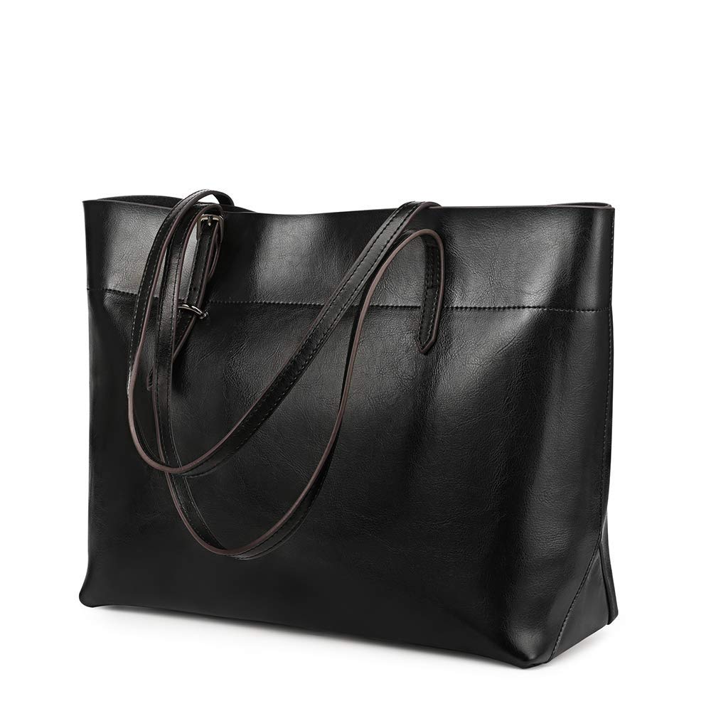 Kattee Vintage Genuine Leather Tote Shoulder Bag for Women Satchel Handbag with Top Handles (Black)