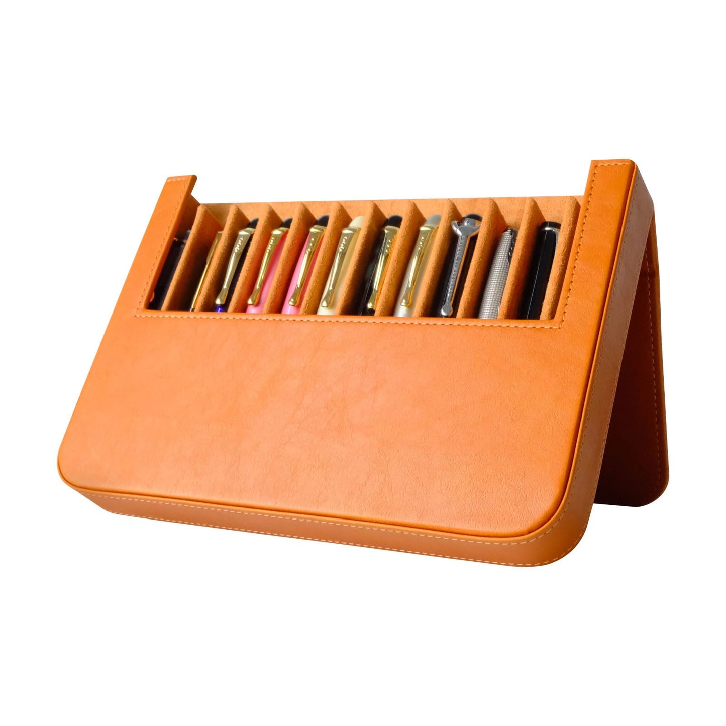 MIVLXLX Leather 12 Fountain Pen/Pencil Tray Case Organizer, Fashion Design, Handmade, Magnetic Closure with Drawer, Christmas Gift for Man/Woman/Office, 12 Slots(brown)