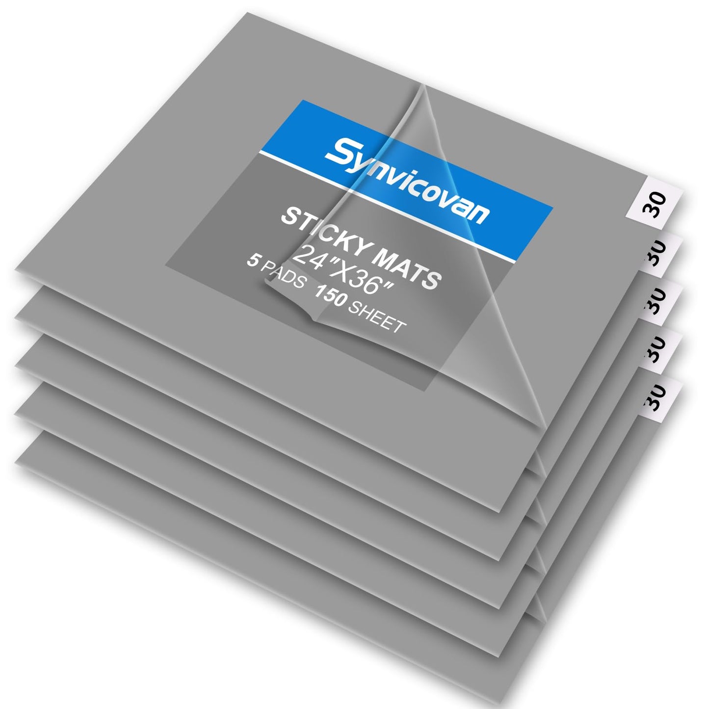 Synvicovan 24" x 36" Grey Sticky Mat Tacky Pads Adhesive Floor Mat (5 Packs,150 Sheets,30 Sheets/Pack） for Cleanroom Laboratory Hospital Construction Pets Home and Gymnasium