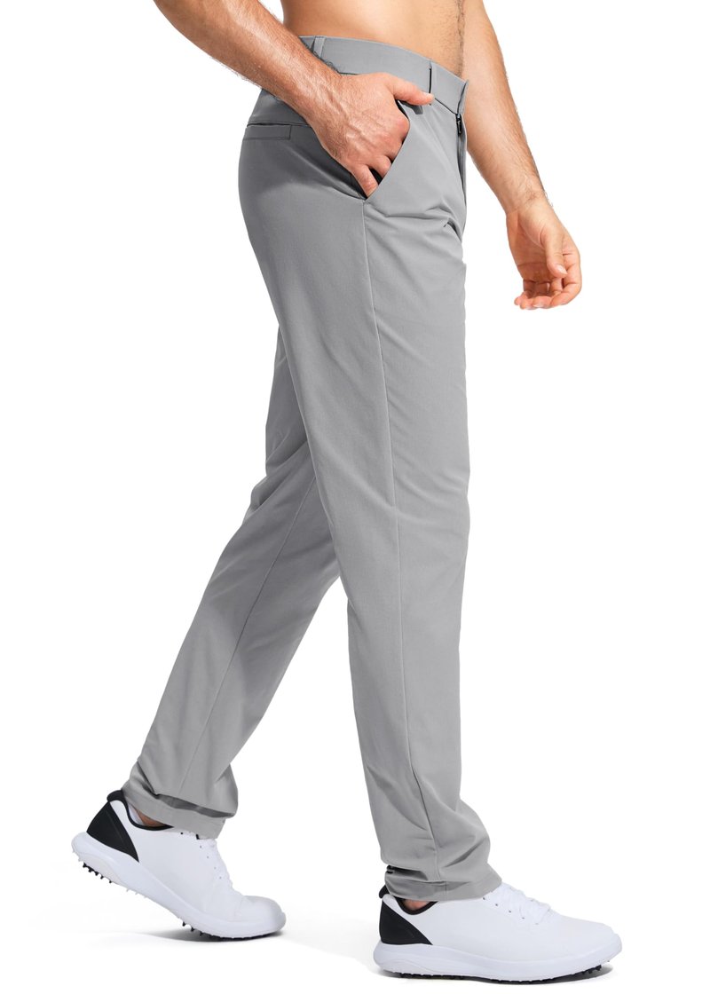 Pudolla Men's Golf Pants Work Dress Comfy Pants Casual Slacks Trousers with Pockets(Light Grey 28Wx30L)