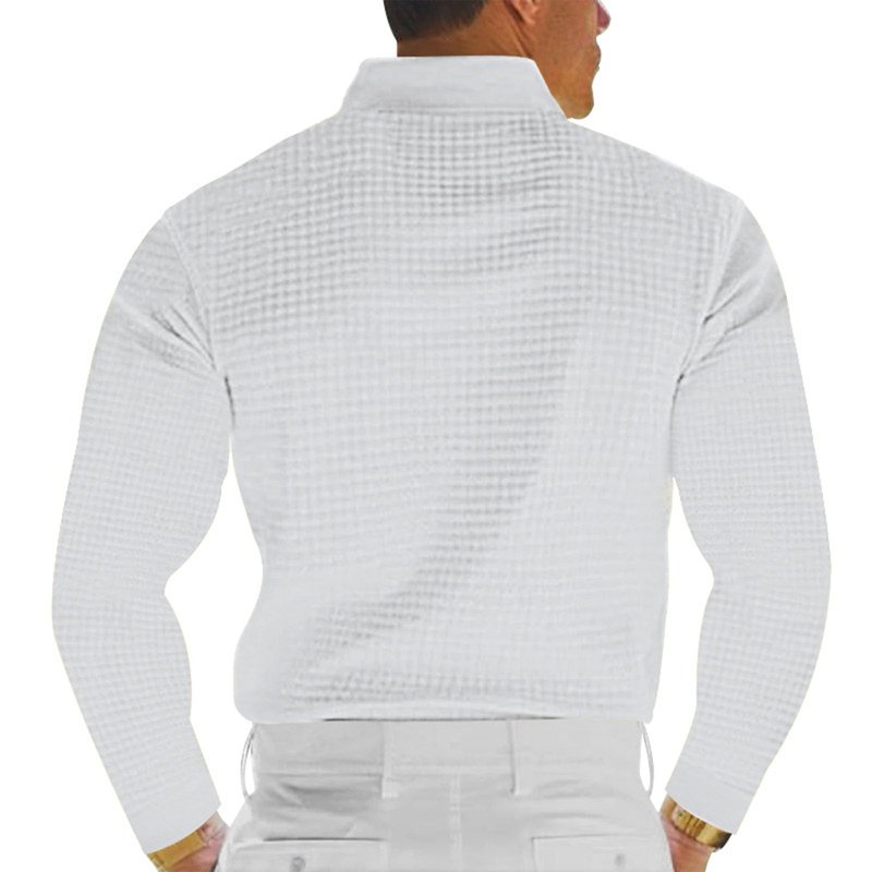 Men's Solid Color Shirts Buttons Lapel Blouses Long Sleeve Leisure Shirt Golf Tops Slim Casual Collared T Shirts White M