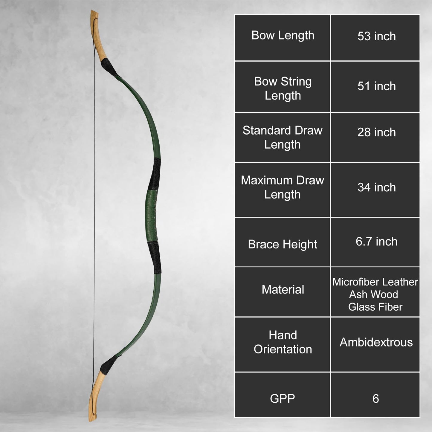 AF Archery 53" Fiberglass Recurve Bow Traditional Horse Bow (40LBS)