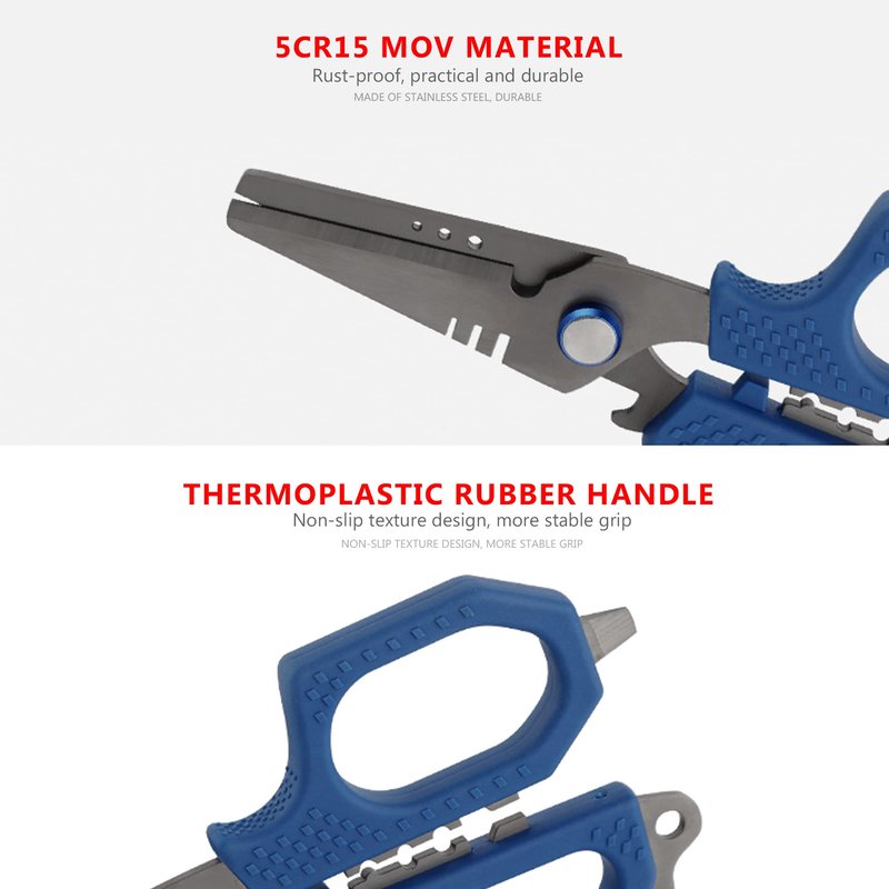 SAMSFX 6.5" Pro Fishing Shears Dual Serrated Blades, Fishing Braided Line Scissors with Titanium Coating, Non-Slip Grip & Multifunction Tool, Includes Hard Molded Locking Sheath & Coiled Lanyard