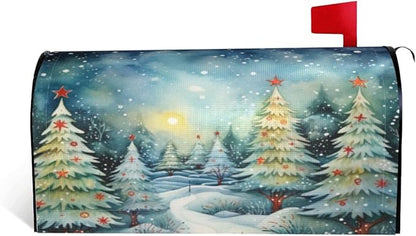 Festive Magnetic Mailbox Cover Christmas Forest Pattern Outdoor Mailbox Protector Holiday Seasonal Decorative Garden Yard Home Standard Size 21 x 18 Inch
