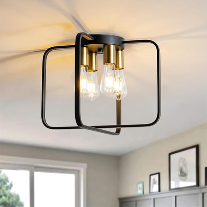 KSRYSZCQ 4-Light Flush Mount Ceiling Light Fixture Farmhouse Industrial Black Metal Ceiling Light for for Kitchen Living Room Bedroom Hallway Foyer, E26 Base