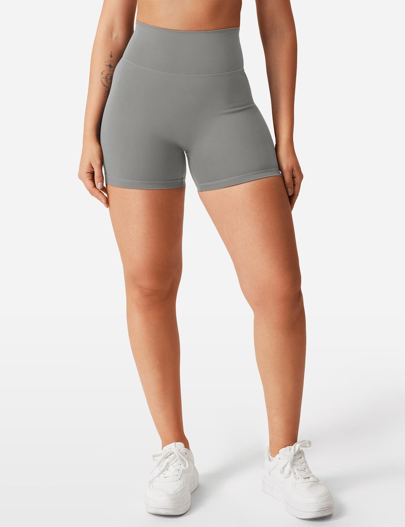 YEOREO Women's Biker Shorts 4.5" / 6" Workout Gym Shorts Craze High Waist Tummy Control Hidden Scrunch Running Yoga Shorts Light Grey