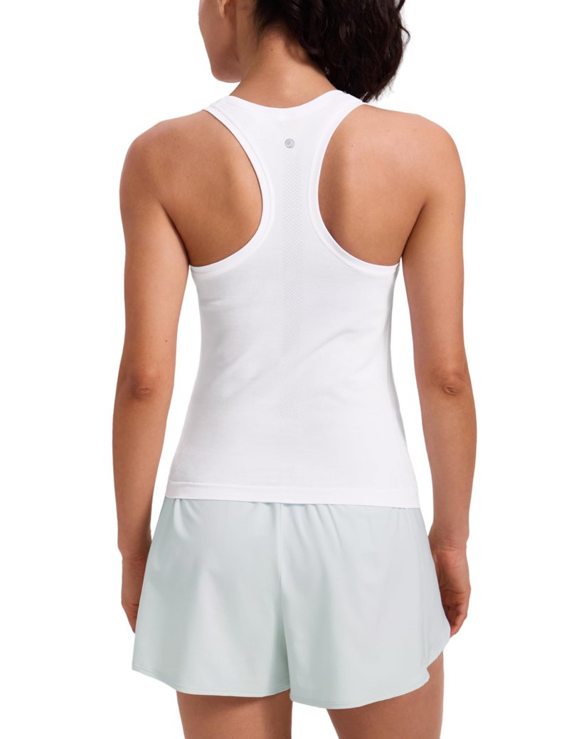 CRZ YOGA Seamless Racerback Tank Tops for Women - Gym Workout Athletic Running Sleeveless Shirts Breathable Scoop Neck White Small