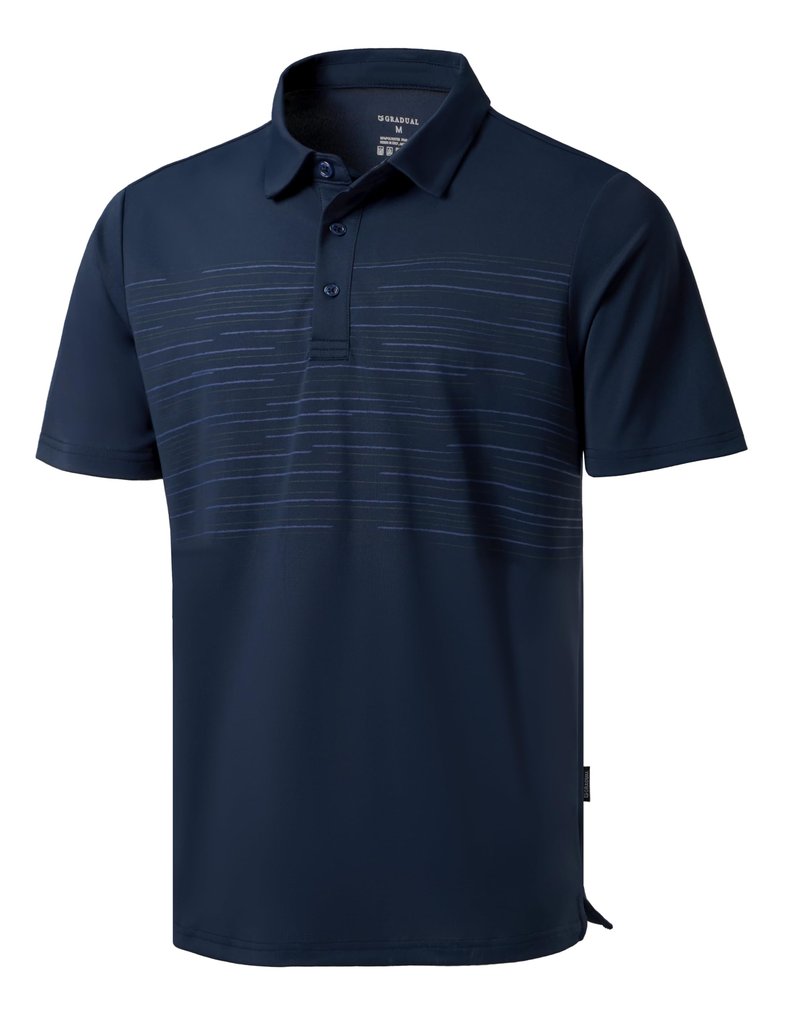 Men's Golf Shirts Dry Fit Moisture Wicking Performance Short Sleeve Collared Polo Shirts for Casual Tennis Bussiness (Navy Coloured Lines, XL)