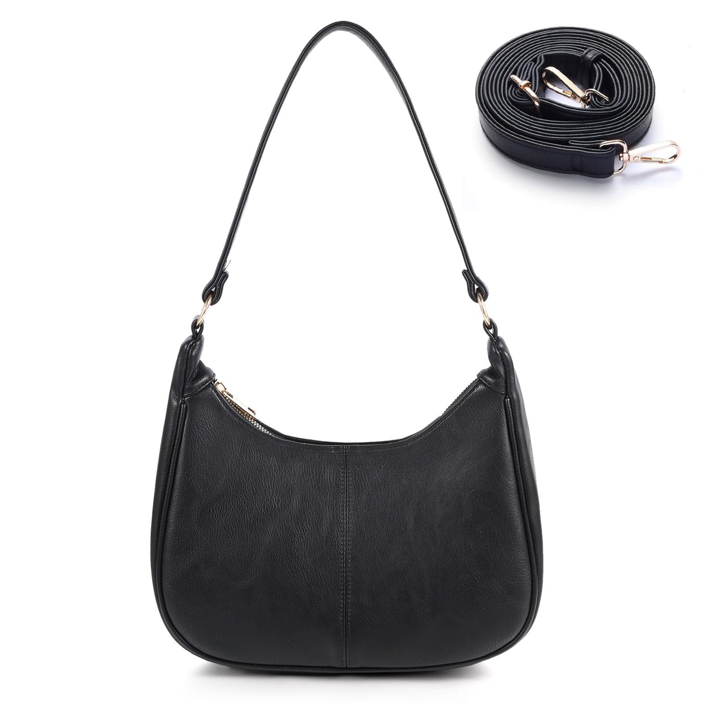 Hobo Bags for Women - Soft Leather Womens Crossbody Purse Shoulder Bags with Adjustable Strap (Black)