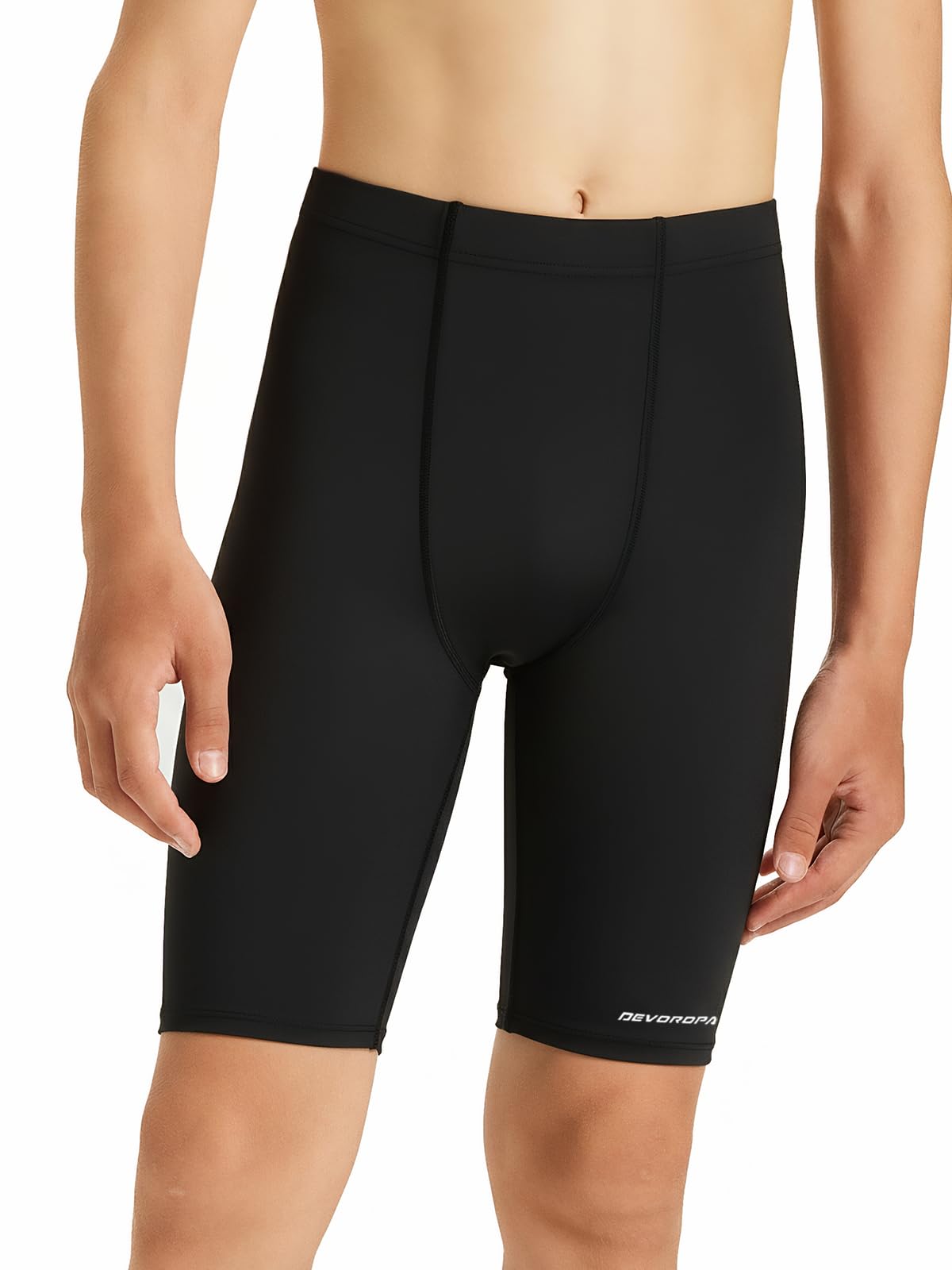 DEVOROPA Boys' Swim Jammers Youth Competitive Swim Team Suit Quick Dry Athletic Swimming Shorts UPF 50+ Black XS
