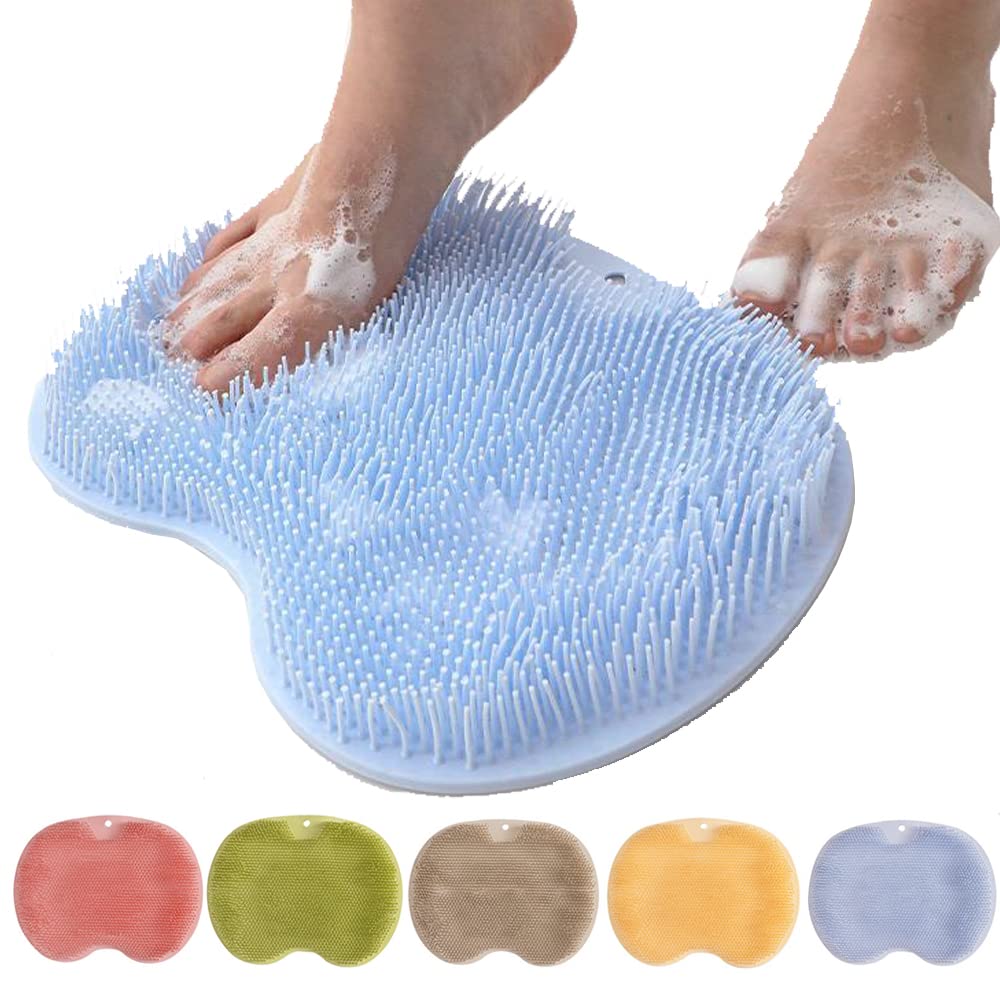 Silicone Shower Foot Scrubber Mat, 2025 New Shower Foot Back Scrubber Massage Pad Back Cleaning Pad, Upgrade Shower Foot Scrubber Mat with Non-Slip Suction Cups Back Bath (Blue)