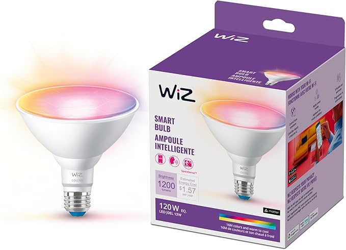 WiZ Connected 120W PAR38 Color LED Light Bulb - Connects to Your Wi-Fi - E26 Smart Bulb - Control with Voice or App + Activate with Motion - Matter Compatible - 1 Pack