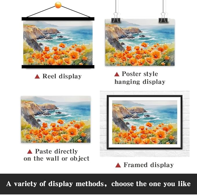 Yesad Poppies Wall Art, California Landscape Canvas Wall Art Poppy Poster Coastal Wall Art Flower Pictures Farmhouse Wall Décor for Living Room Bedroom (Unframed,30”x20”, Poppy2)