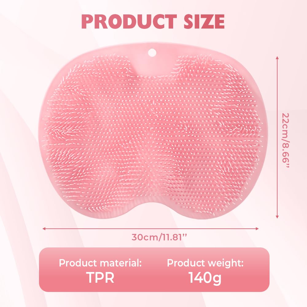 Silicone Shower Foot Scrubber Mat, 2025 New Foot Back Cleaning Pad Back Washer Exfoliating Bath Wash Pad, Shower Foot Scrubber Mat with Non-Slip Suction Cups (Gray)