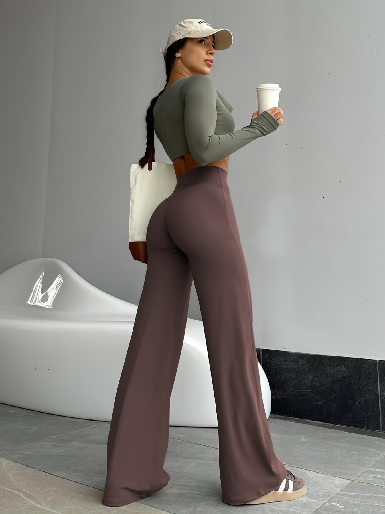 YEOREO Workout Leggings Womens No Front Seam Straight Leggings 35" High Waist Buttery Eddiy Gym Yoga Pants Plum Brown XS