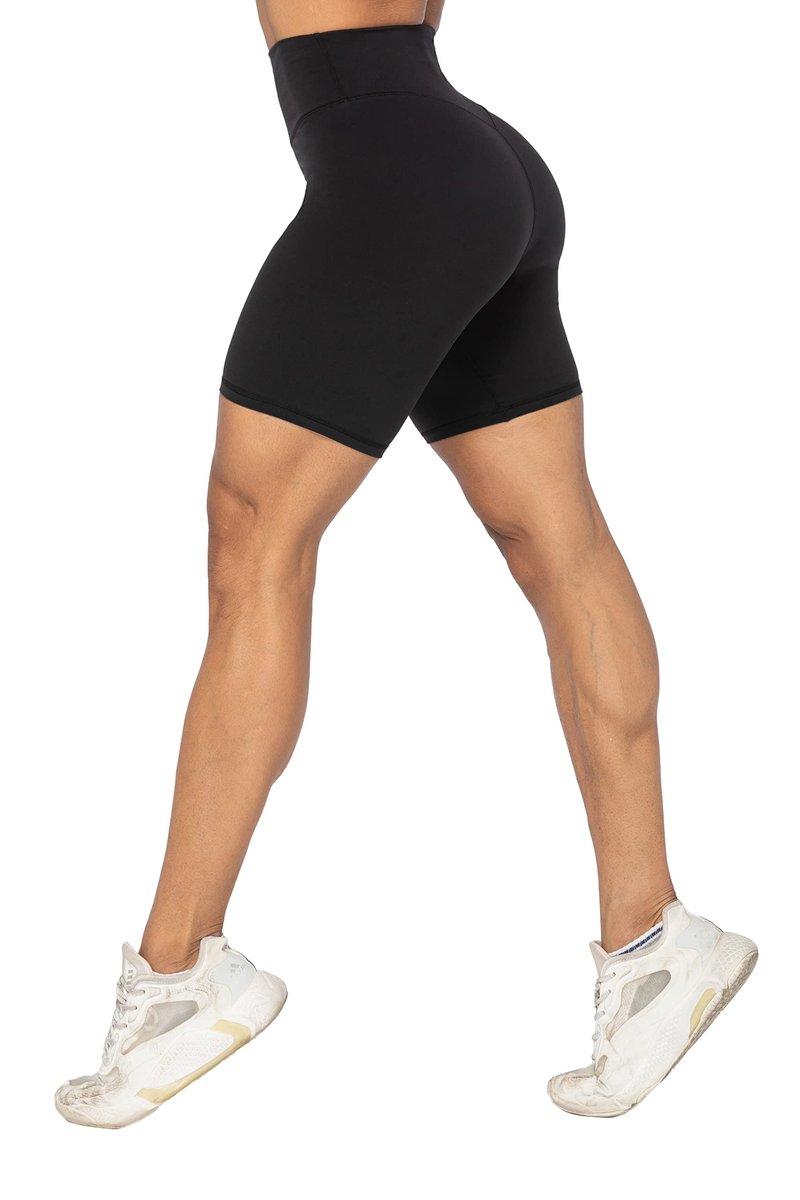 Sunzel 8" Waist Biker Shorts for Women No Front Seam Soft Yoga Workout Gym Bike Shorts Tummy Control Squat Proof Black