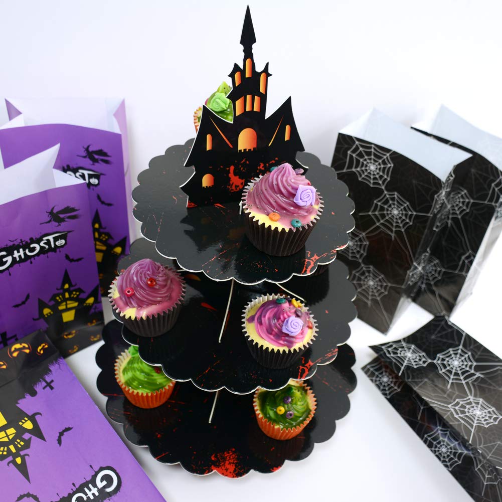 WEEPA Halloween Party Supplies 3 Tier Cupcake Stand Cardboard Cake Stand Gothic Tower for Halloween Party Decorations