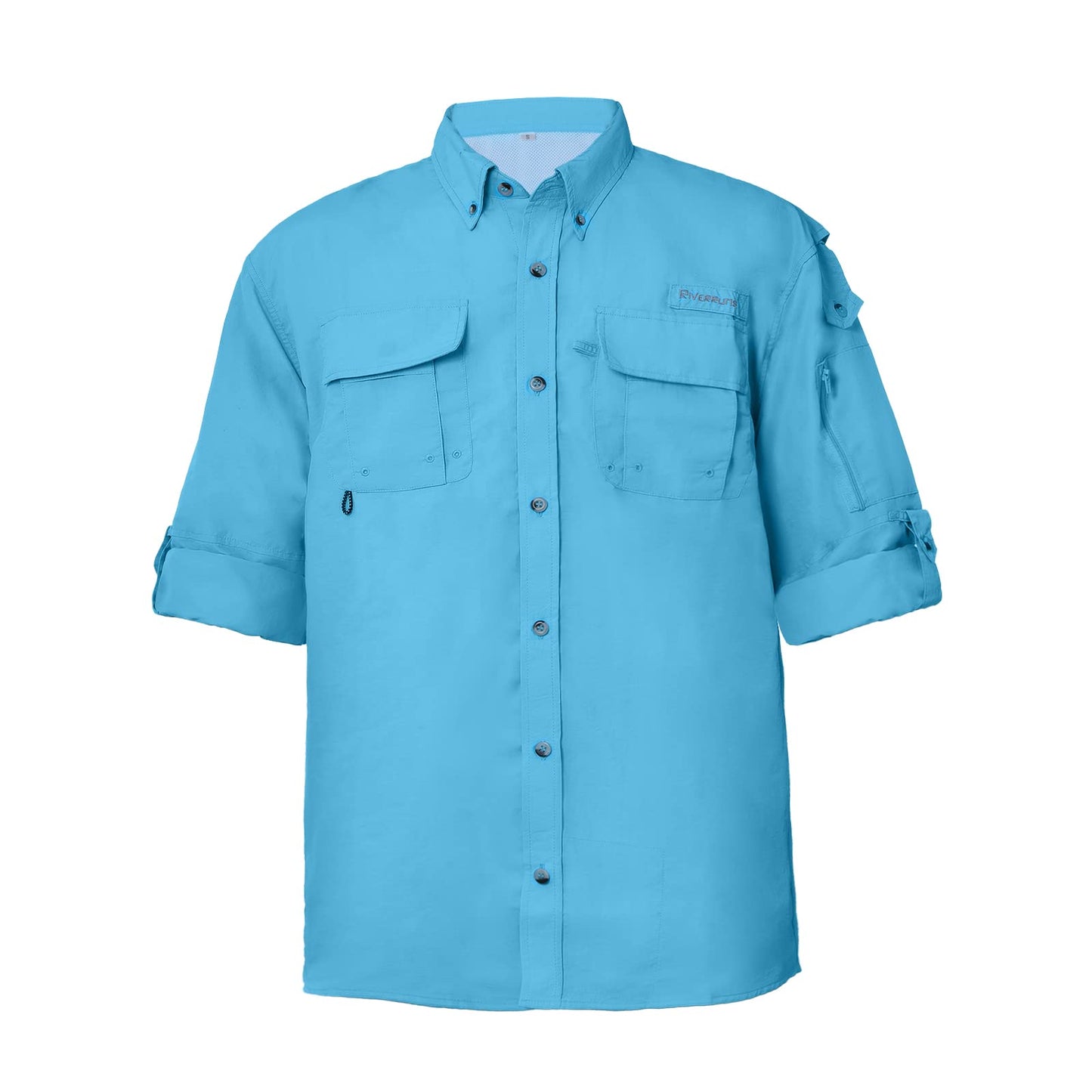 Riverruns UPF 50+ Men's Fishing Shirts Long Sleeve UV Protection Shirts Water-Repellent for Hiking, Fishing, Camping (Blue,Large)