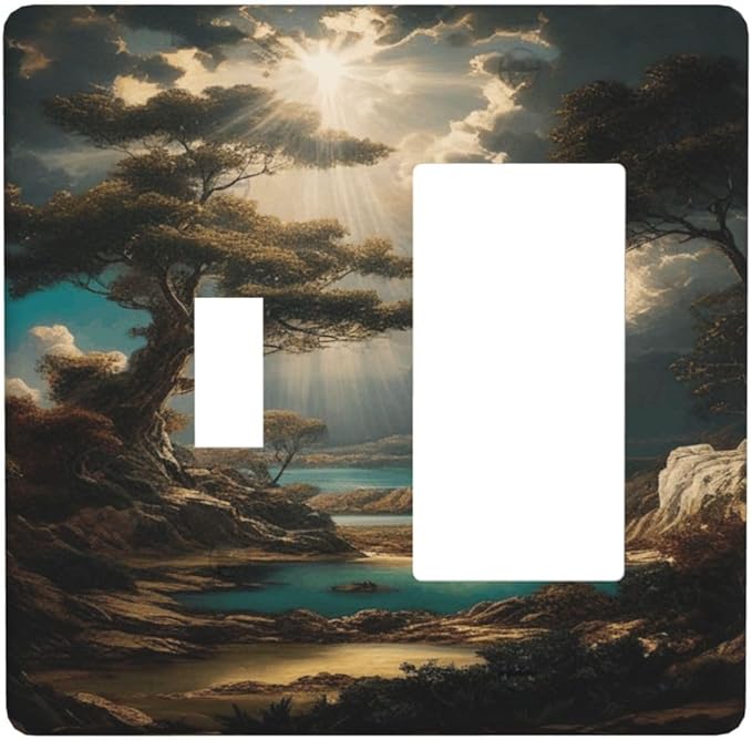 Decorative Art Light Switch Covers Sunburst Over the Wilderness 2 Gang Single Toggle Rocker Combination Electrical Faceplate Switchplate Wall Plate for Home Decor