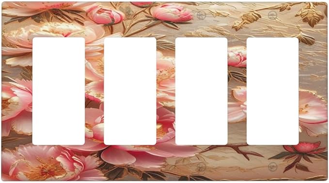 Pink Blooming Flowers Peonies Floral Light Switch Cover 4 Gang Rocker Decora Outlet Covers Wall Plate Decorative Switch plate Electrical Faceplate GFCI for Farmhouse Living Decor