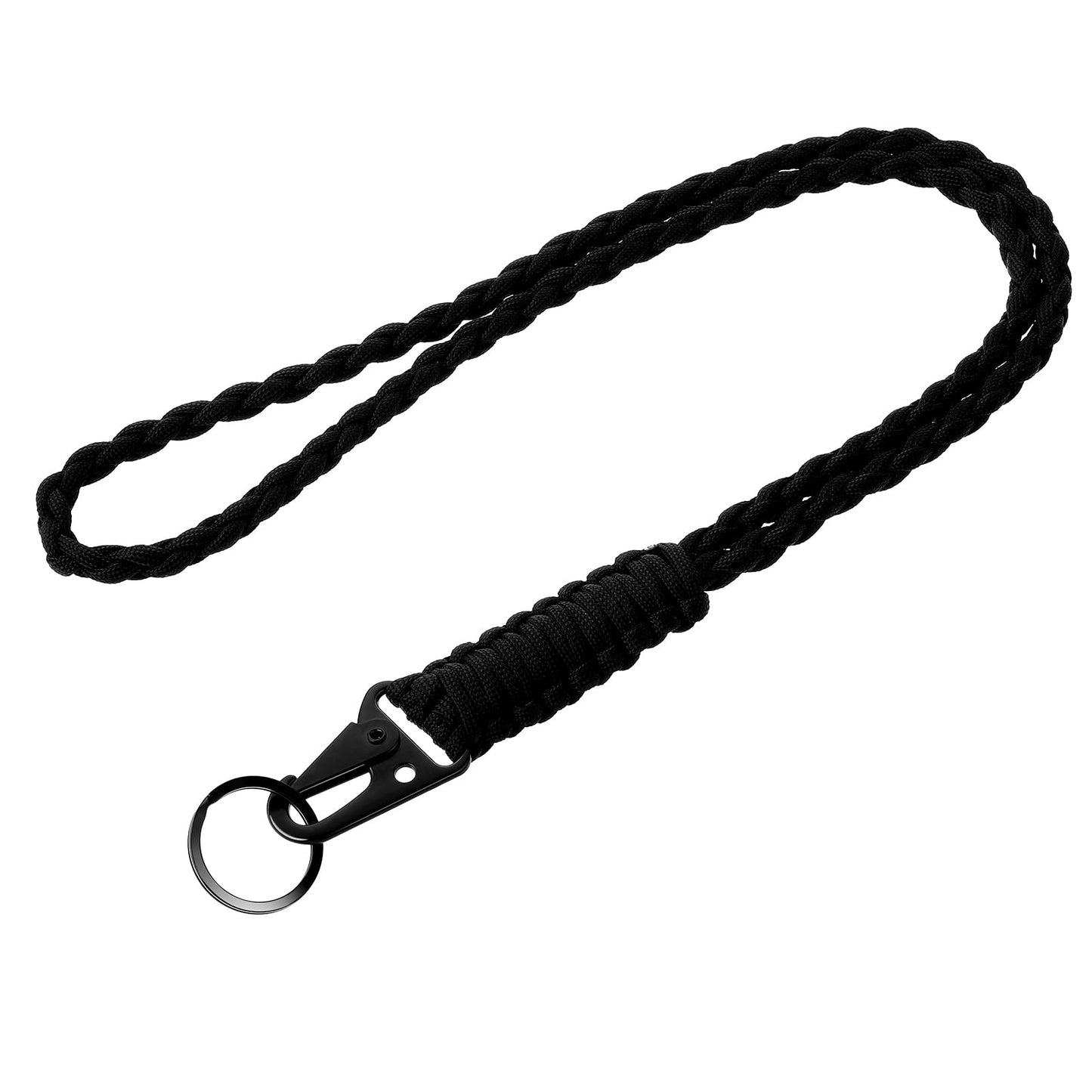 Gjinxi Paracord Lanyard Heavy Duty Braided Paracord Lanyards Keychain Lanyard Adventure Key Chains Men Nylon Rope for Necklace Keyring ID Card Badge Holder Camera Wall (Black)
