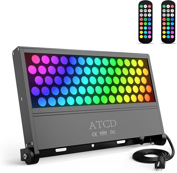 LED Wall Washer Light with RF Control, 288W RGBW Color Changing LED Flood Lights AC120V 28800LM 5700K Spotlight for Indoor Outdoor Lighting, Casinos, Weddings, Parties, Wall, Landscape