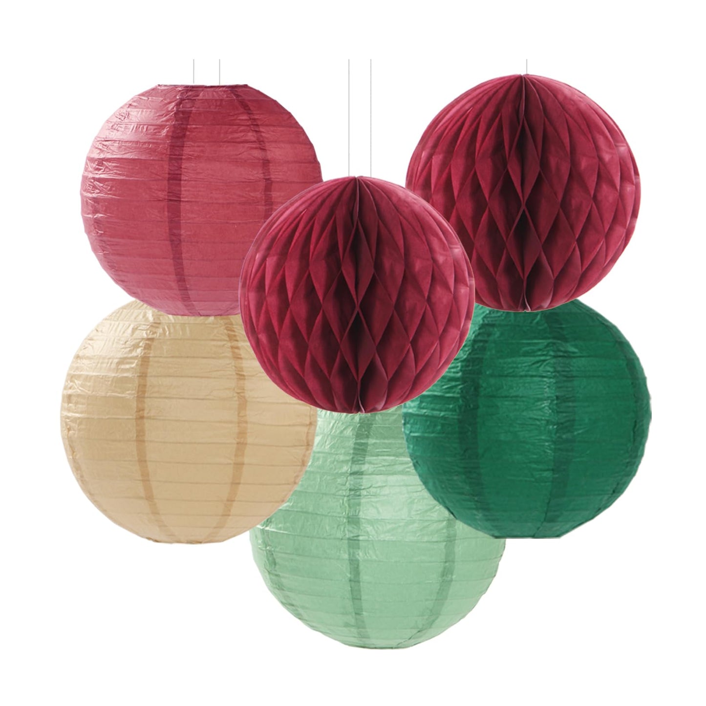 Sage-Olive Green Burgundy Champagne-Gold Party-Decorations - 14pcs Birthday Boho Paper Lanterns Fan Streamers,Tissue Pom Poms, Christmas Baby Bridal Shower Wedding Engagement Decor Lasting Surprise