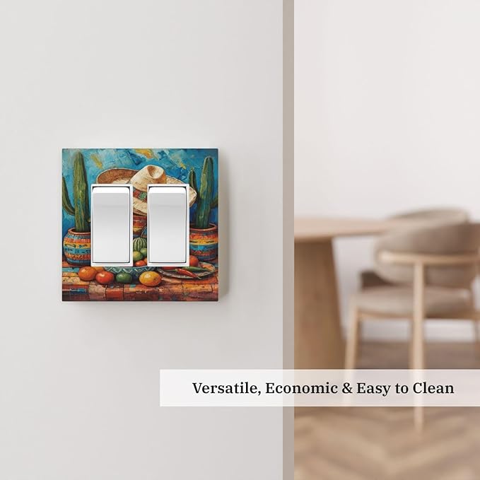 Decorative Art Light Switch Covers Mexican Sombrero & Serape Vibes 2 Gang Dual Rocker Outlet Switch plate Faceplate GFCI for Home Decor