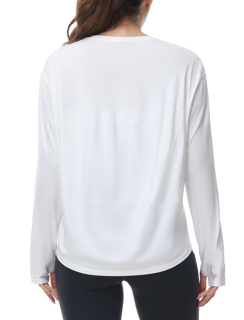 THE GYM PEOPLE Women's Long Sleeve Workout Shirts Back Loose Fit Running Tee Tops with Thumb Hole White