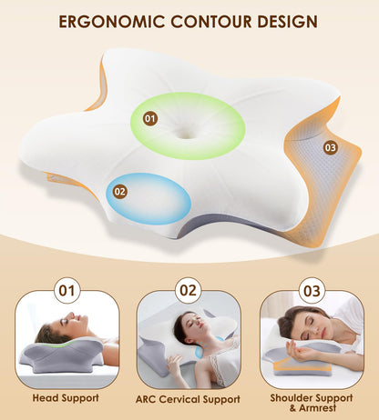 Cervical Pillow for Neck and Shoulder, Ergonomic Contour Memory Foam Pillows for Sleeping, Cooling Neck Support Pillow for Back Stomach Side Sleeper Dark Grey