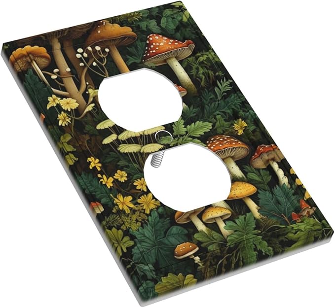Mushrooms Forest Nature Botanical Art Light Switch Cover 1 Gang Outlet Plate Single Duplex Wall Plate Covers Decorative Switchplate Covers Electrical Faceplate for Farmhouse Living Decor