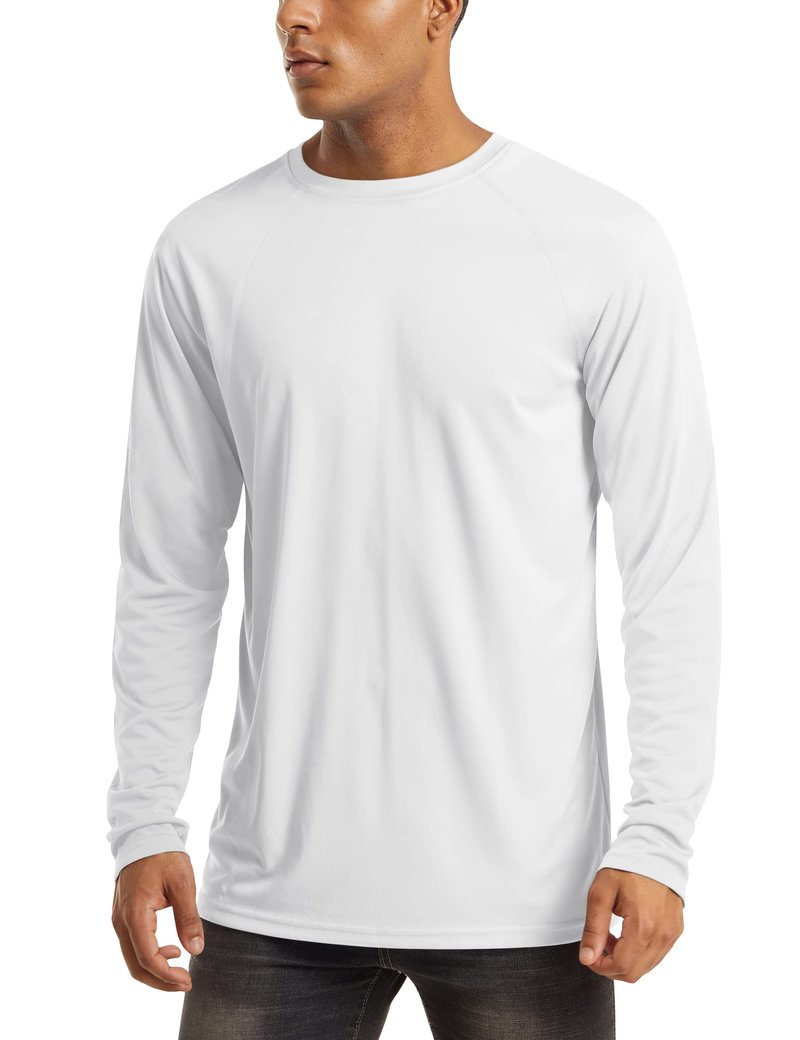 MAGCOMSEN Men's Long Sleeve Shirt for Men UV Shirts Quick Dry UPF 50 Athletic Sun UV Protection Rash Guard Swim Shirt White