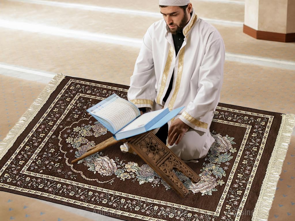 Anlising Muslim Prayer Mat, Islamic Prayer Rug, Islamic Prayer Mat with Elegant Design Bag, Portable Foldable Prayer Rug, Ramadan Prayer Rug, Muslim Foldable Prayer Mat, for Ramadan (Brown)