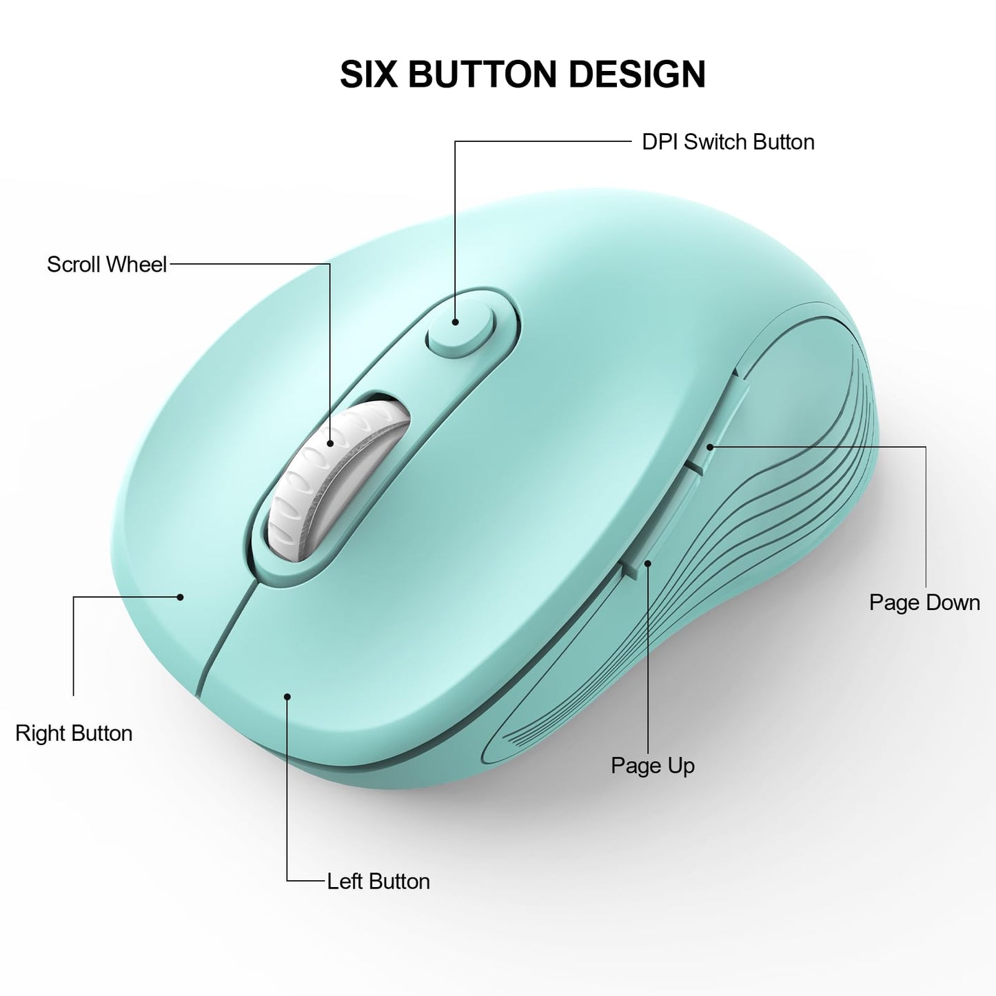 WisFox 2.4G Wireless Mouse for Laptop, Ergonomic Computer Mouse with USB Receiver and 3 Adjustable Levels, 6 Button Wireless Mice for Windows Mac PC Notebook (Grey)