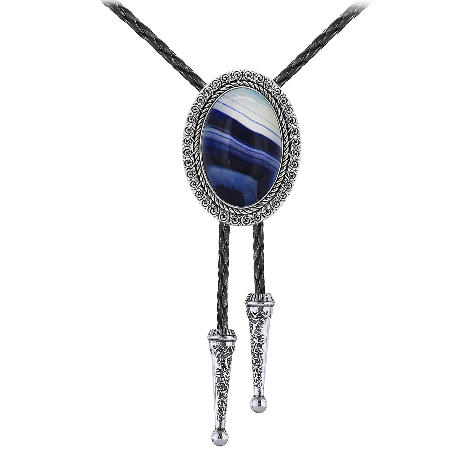 GelConnie Blue Bolo Tie for Men Western Cowboy Tie Necklace Silver Bolo Tie Leather Necktie Halloween Tie Accessories for Women
